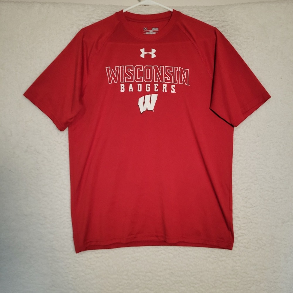 Under Armour Heat Gear Tshirt Wisconsin‎ Badgers Size M Red Mens Loose 1432